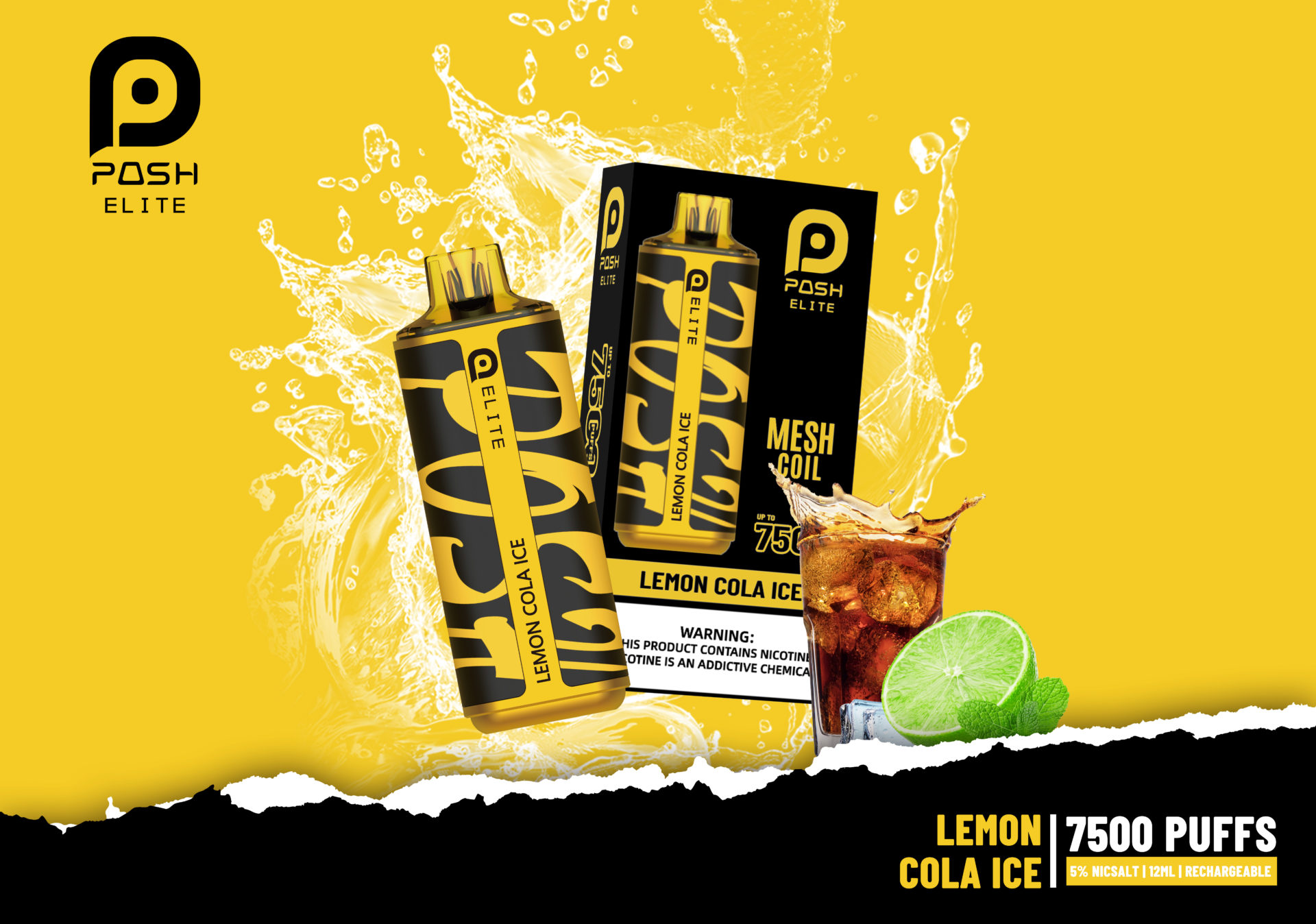 Posh Elite 7500 Lemon Cola Ice - 5 in 1 - 60ML/Box